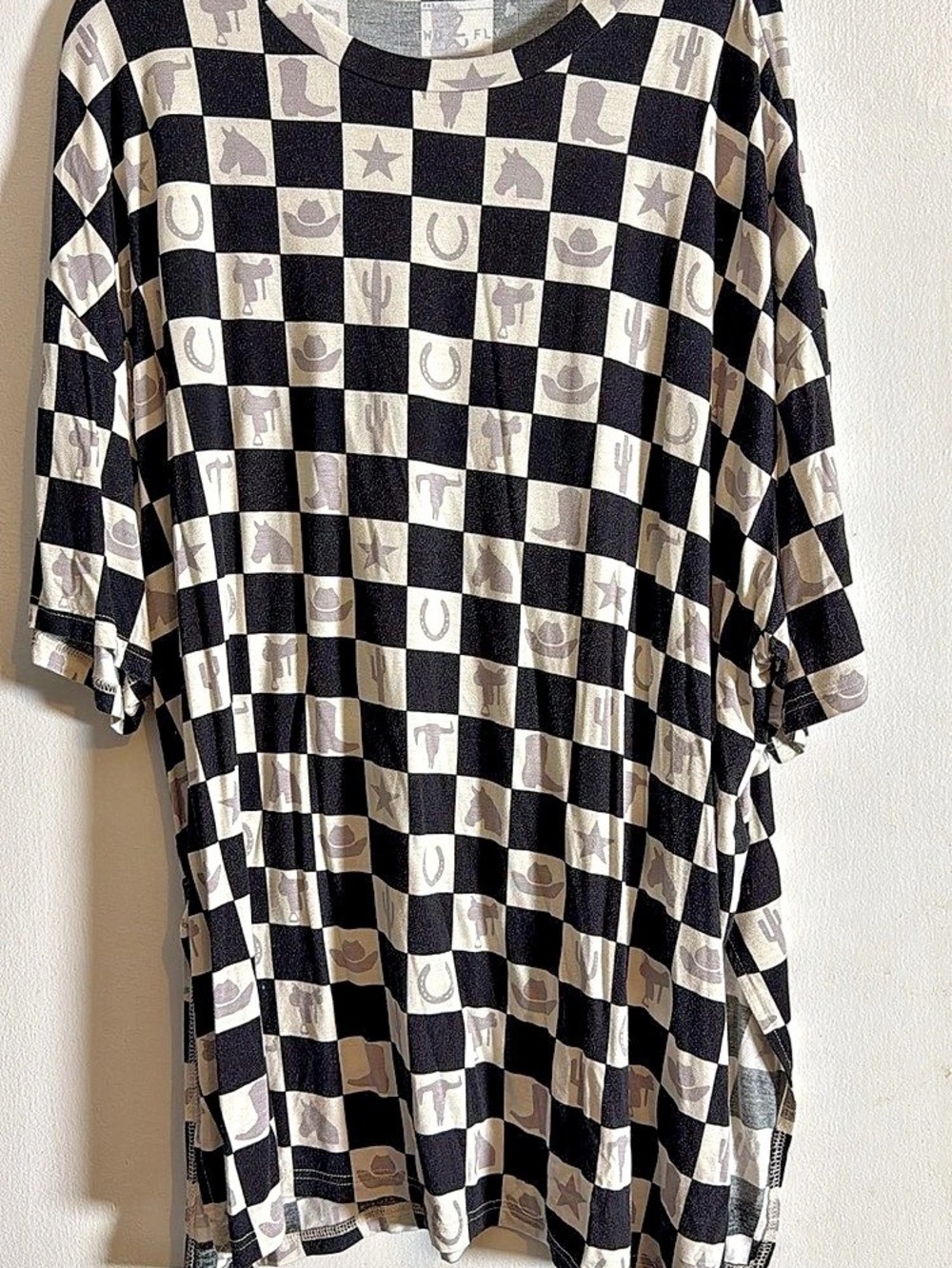 Checkered Short Sleeve Top in Black & White